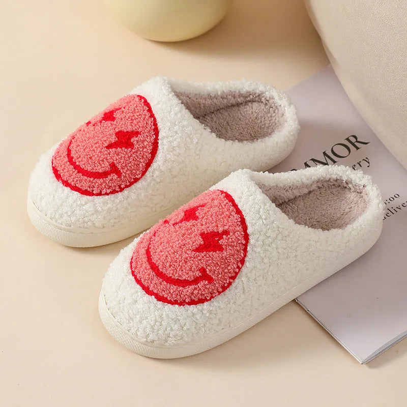 Adult women's plush cartoon-style home slippers with non-slip PVC soles in multiple colour options.