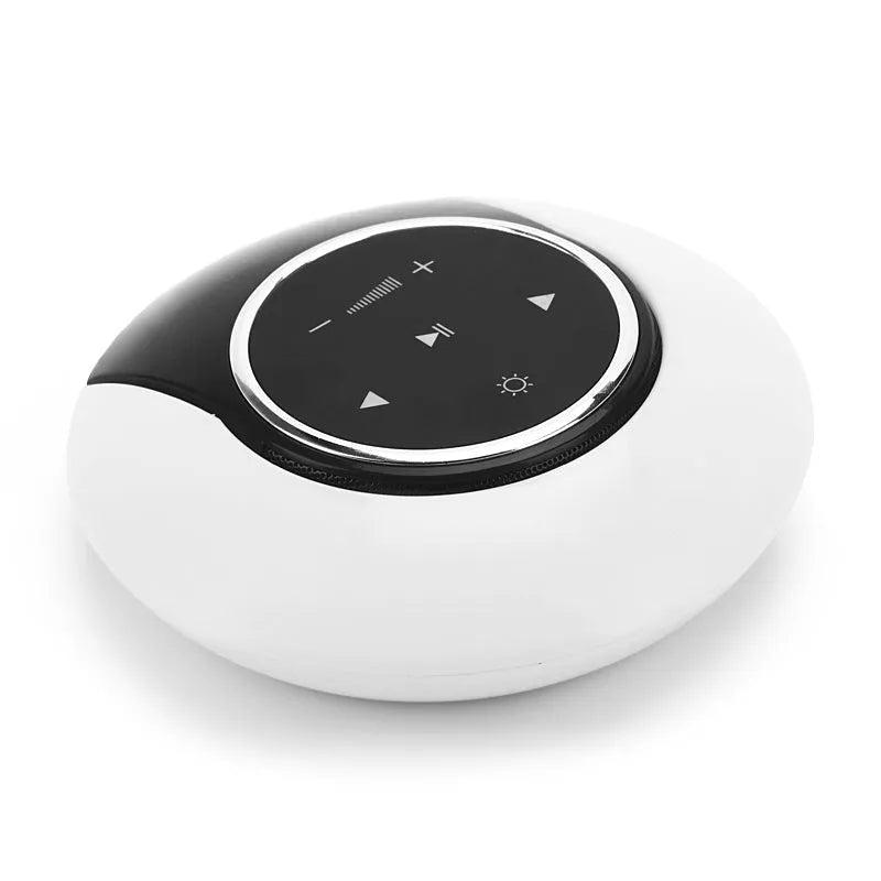 Blue plastic Bluetooth desk lamp speaker with folded LED light and touch controls