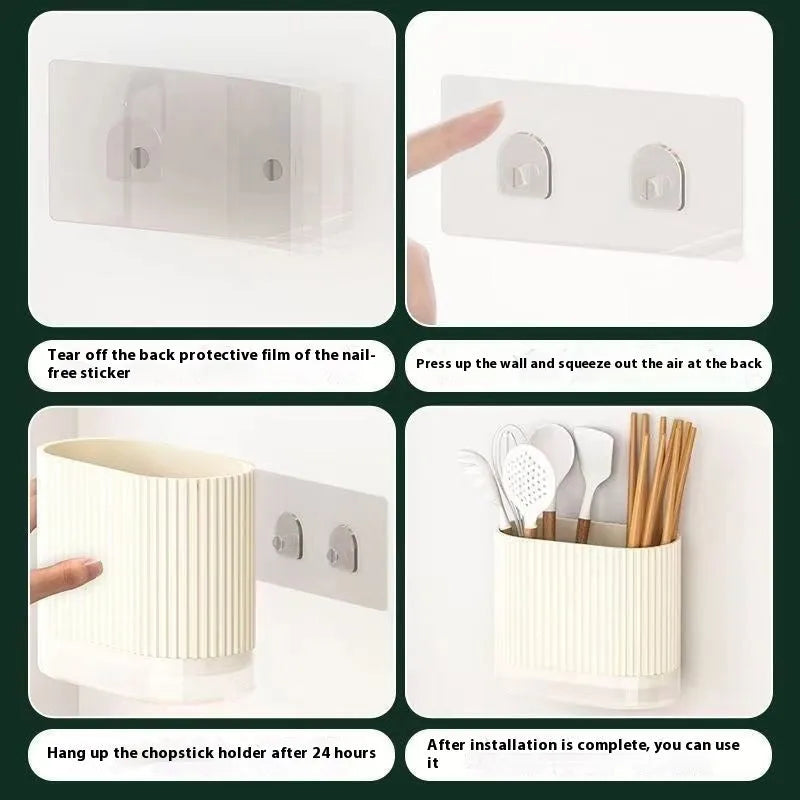 Plastic wall-mounted chopsticks basket with drainage holes in modern kitchen design