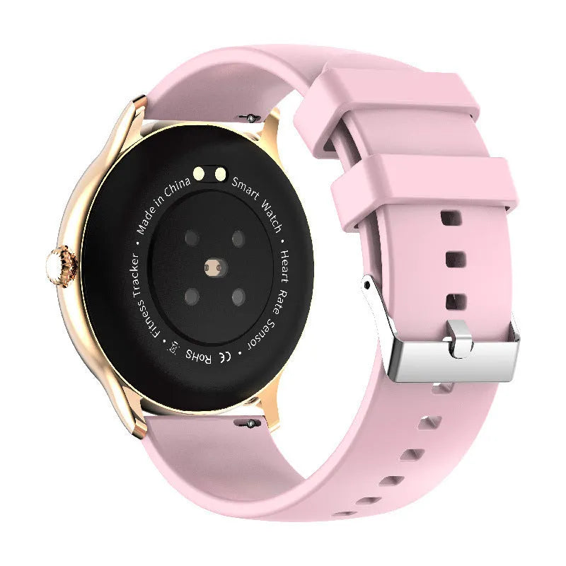 Blood pressure monitoring smart watch with 1.28-inch touch screen and silicone wristband