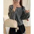 Grey loose-fitting women's pullover jumper made from regenerated cellulose fibre