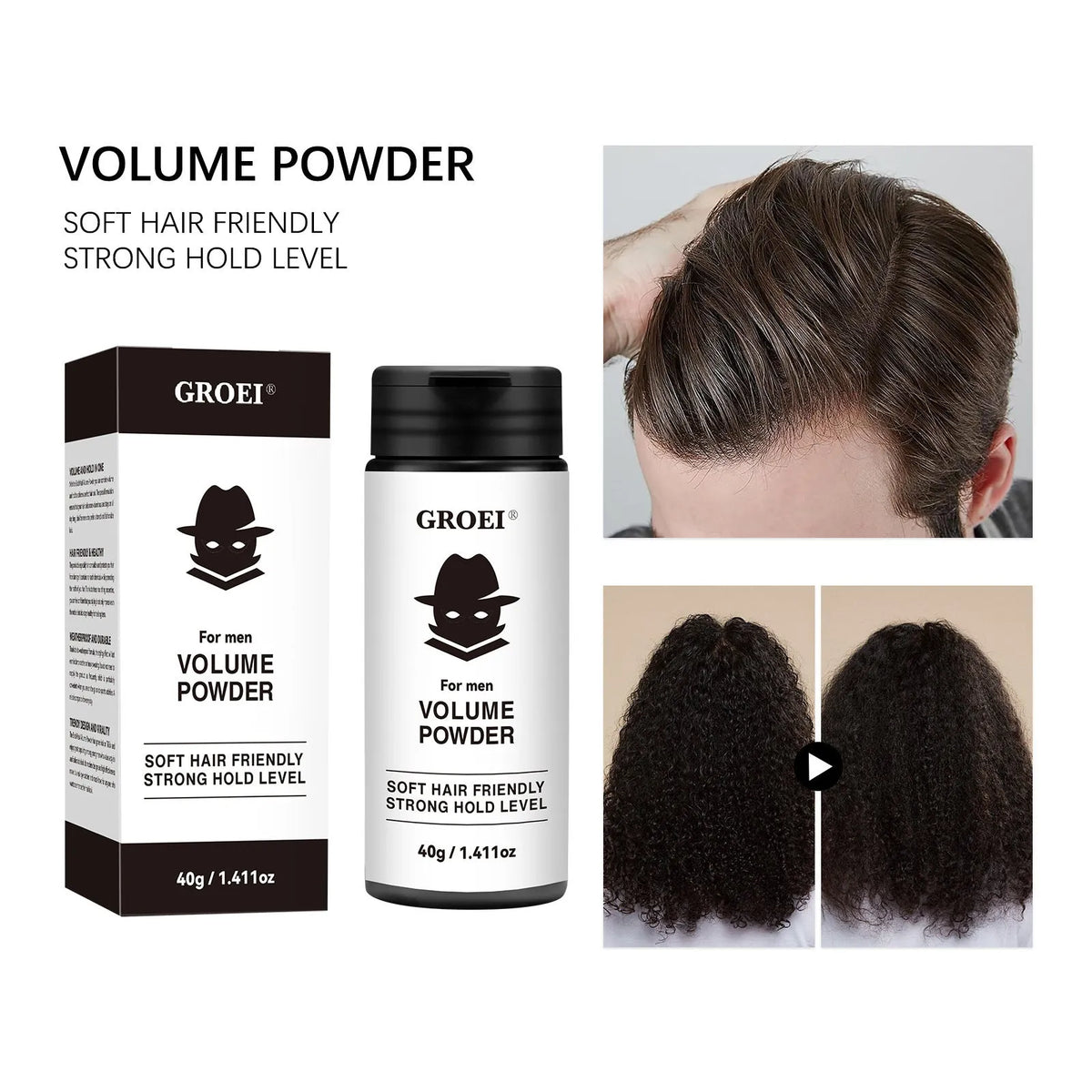 Disposable container of 40g hair styling powder for oil control and volume.