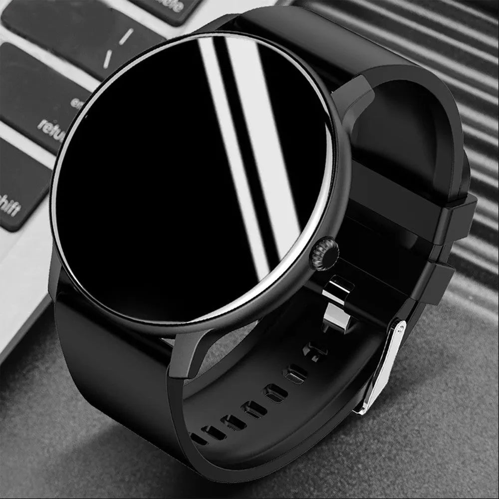 Blood pressure monitoring smart watch with 1.28-inch touch screen and silicone wristband