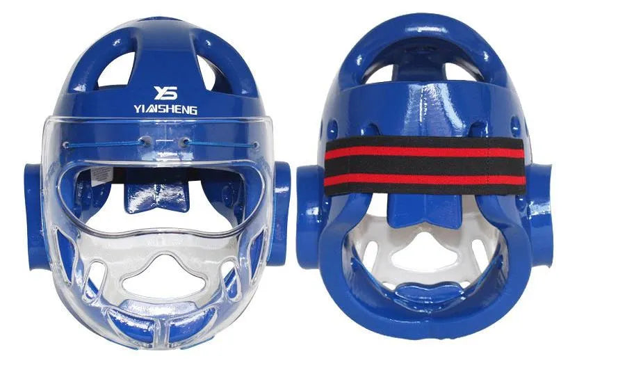 Karate helmet protective equipment for boxing training in white, blue and red colour options