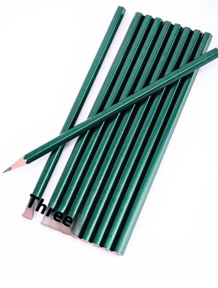 Box of 10 green hexagonal wooden pencils with HB and 2B graphite leads for drawing and writing.