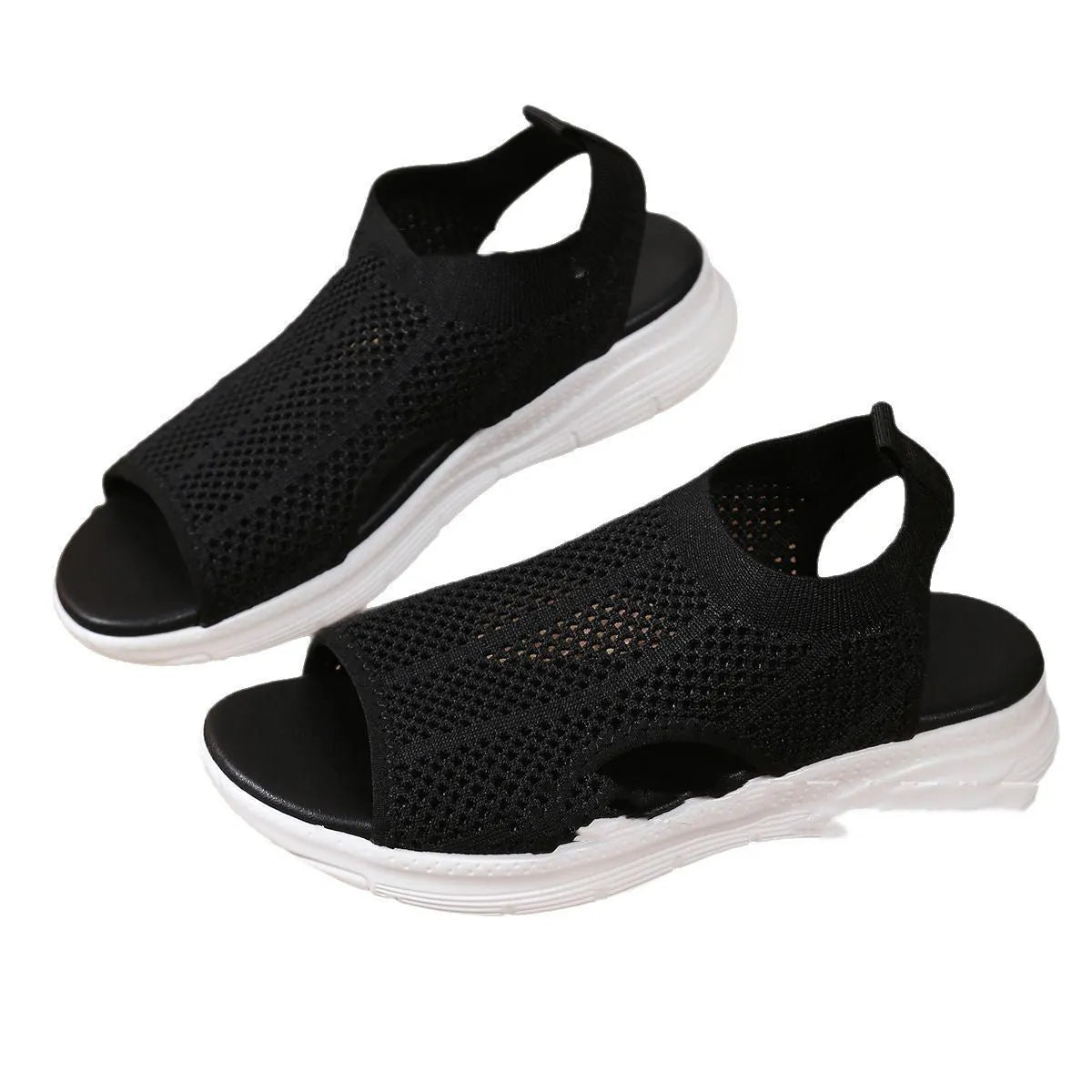 Women's beige platform sports sandals with a flat toe and rubber sole.
