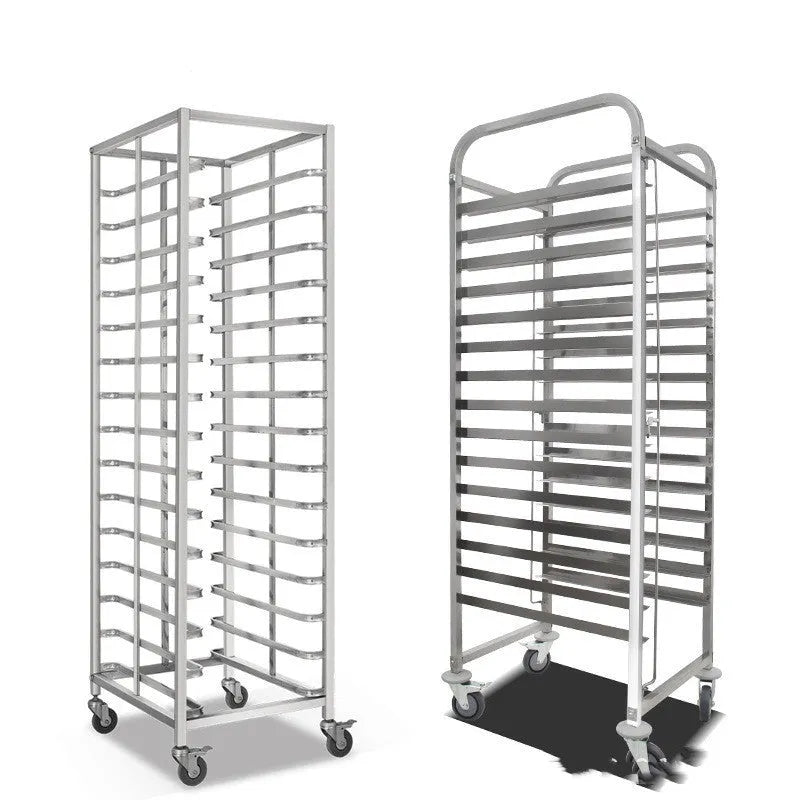 Six-layer stainless steel baking tray rack with lock, showing 40x60cm frame and removable tiers.