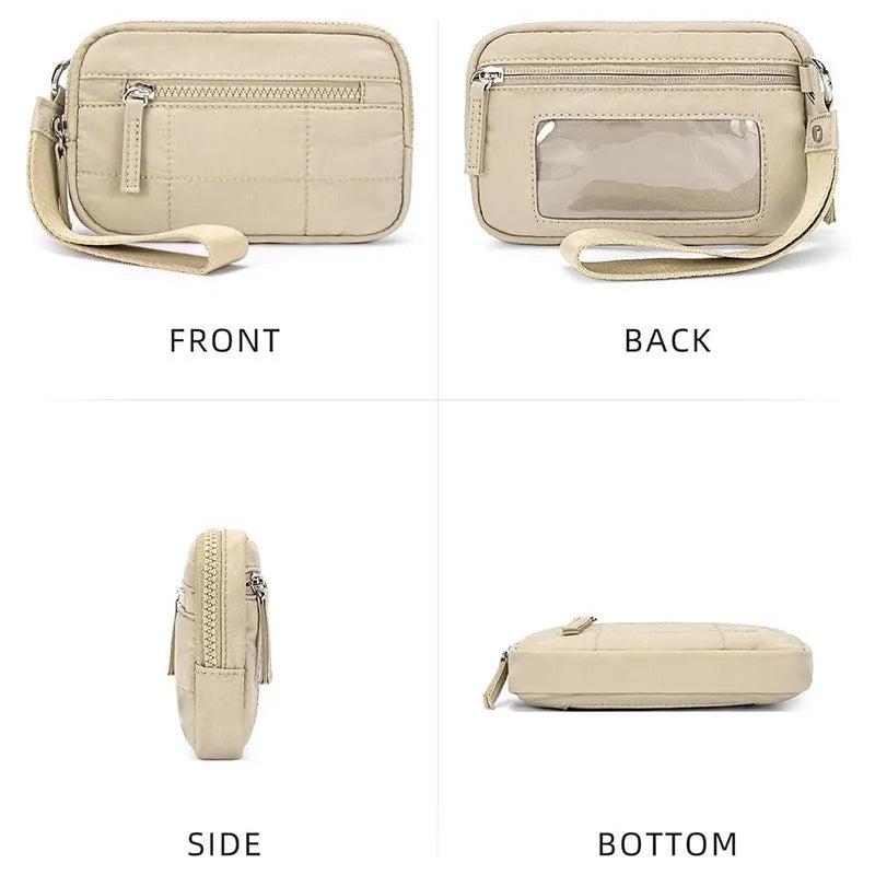 Waterproof quilted women's handbag with transparent deck section in urban simplicity style