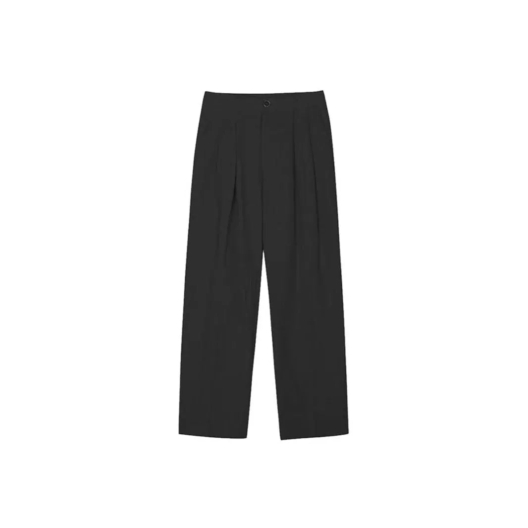 Men's apricot-coloured wide-leg cotton linen blend trousers with a mid waist and pencil pant cut.