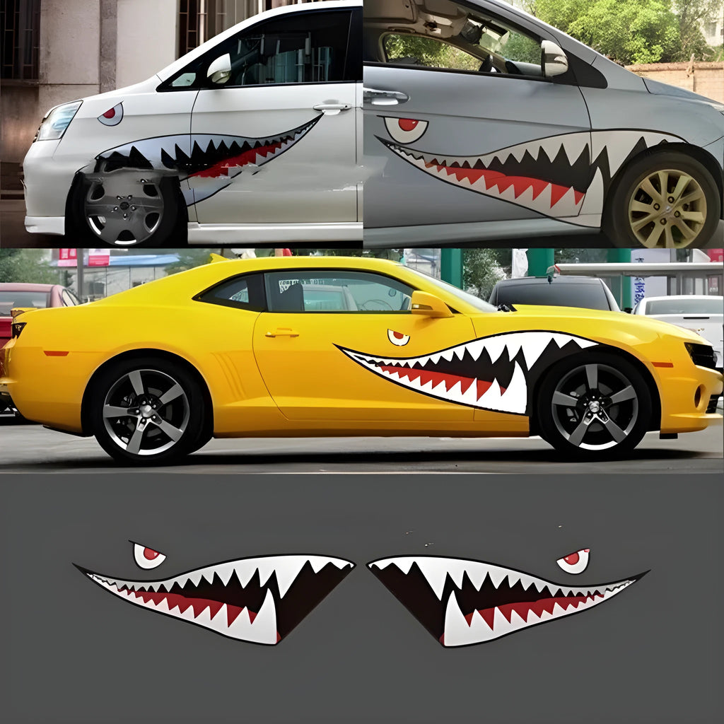 Shark-themed vinyl car sticker with latte art design for vehicle decoration