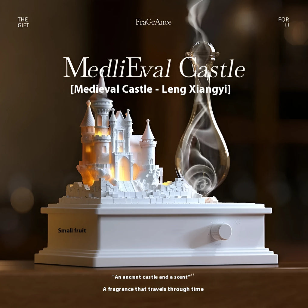 White medieval castle design aromatherapy machine with cold fragrance diffusion and ambient lighting