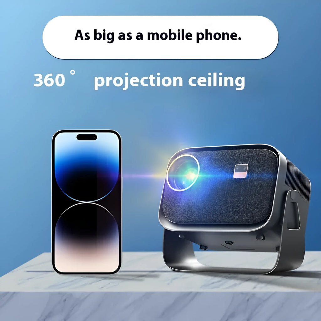 Android 4K smart portable projector with Full HD 1080p resolution on table setup