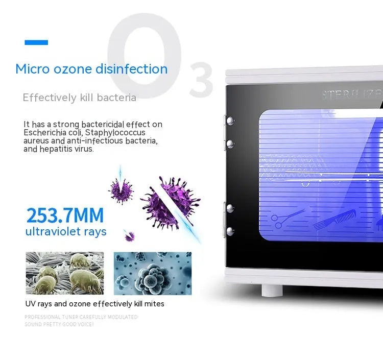 Silver mini UV sterilizer with stainless steel interior for beauty salon tool disinfection