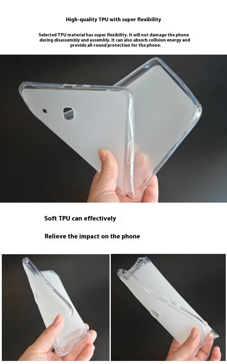 Clear transparent white ultra-thin silicone protective case for a tablet on a flat surface.