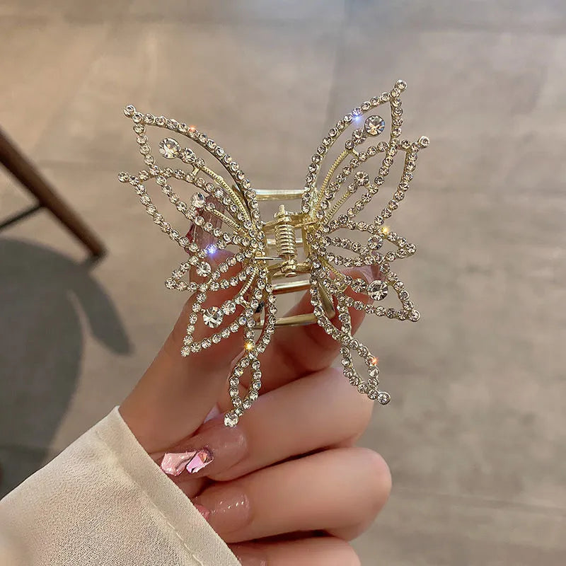 Butterfly hair clip for women in alloy with rhinestone or pearl decoration