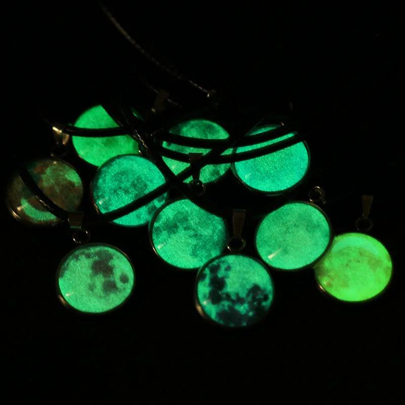 Luminous alloy necklace with a glass Christmas night sky constellation pendant and an extension chain.