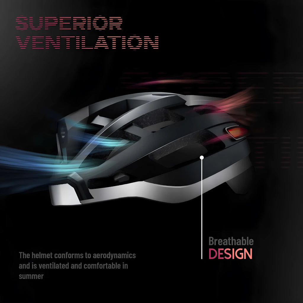 Black and grey smart adult cycling helmet with integrated Bluetooth warning lights.