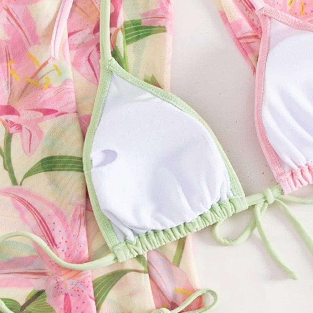 Printed quick-dry polyester bikini swimsuit for European and American women in S M L XL sizes