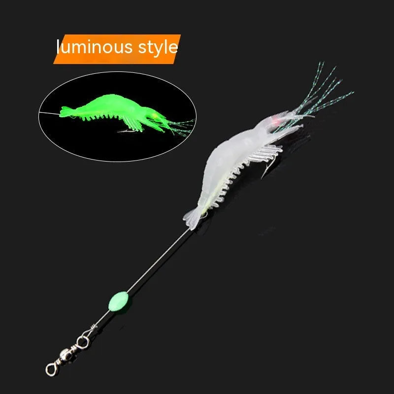 Luer soft fishing lure with attached hook in six colour variations including luminous options for freshwater fishing