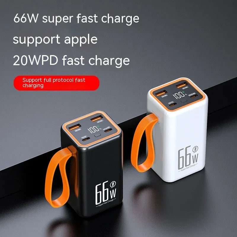 Black and white PD66W fast charge 20000mAh power bank with plastic shell