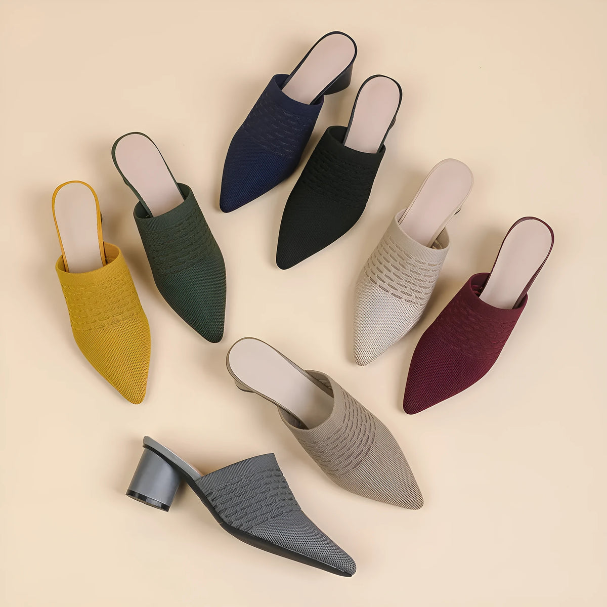 Women's black pointed toe sandals with a toe cap and a chunky 5cm block heel.