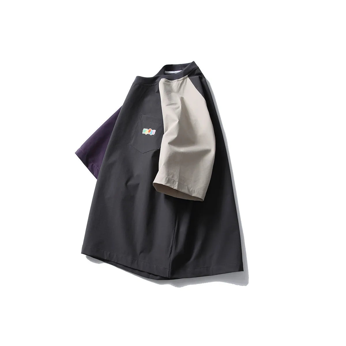 Dark grey men's loose fit t-shirt with contrast colour raglan sleeves