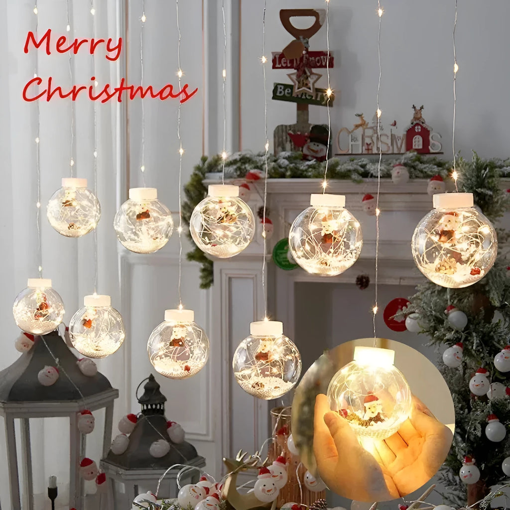 10 LED Christmas curtain lamps with fairy light wishing balls in snowman, elder and Christmas tree designs