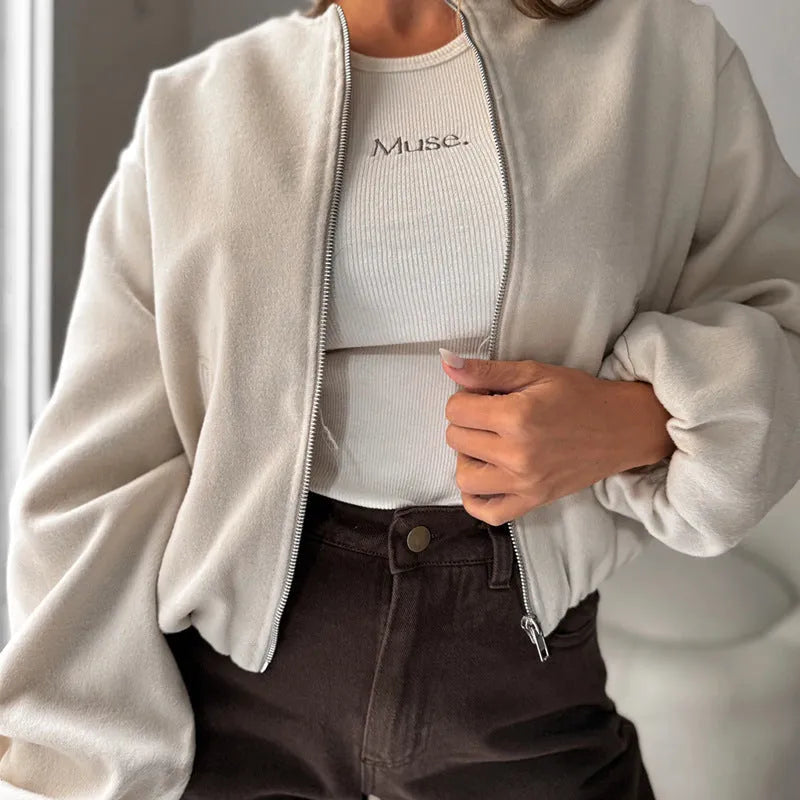 Women's off-shoulder short coat with lantern sleeves in polyester, loose Japanese Korean casual style