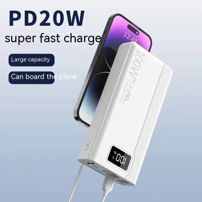 Black or white large capacity portable power bank showing front view with USB ports