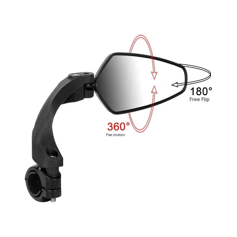Black bicycle rearview mirror with acrylic PMMA construction measuring 210mm by 102.5mm