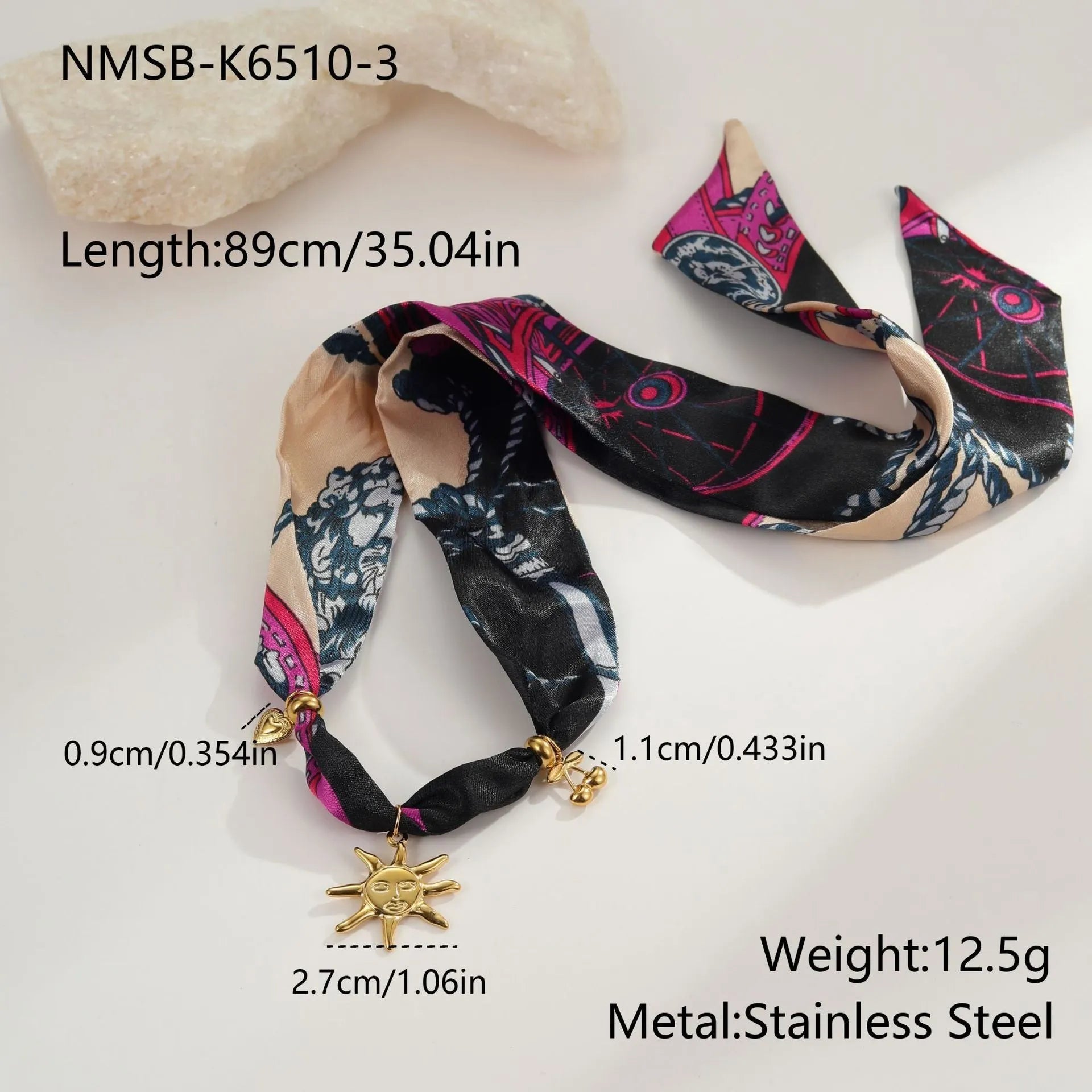 Geometric sun pendant necklace or bracelet in stainless steel with 18K purity and electroplated finish