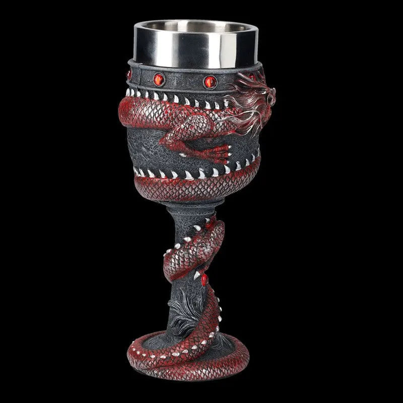 Chinese dragon 3D red wine glass in gold and red colour options showing detailed dragon design