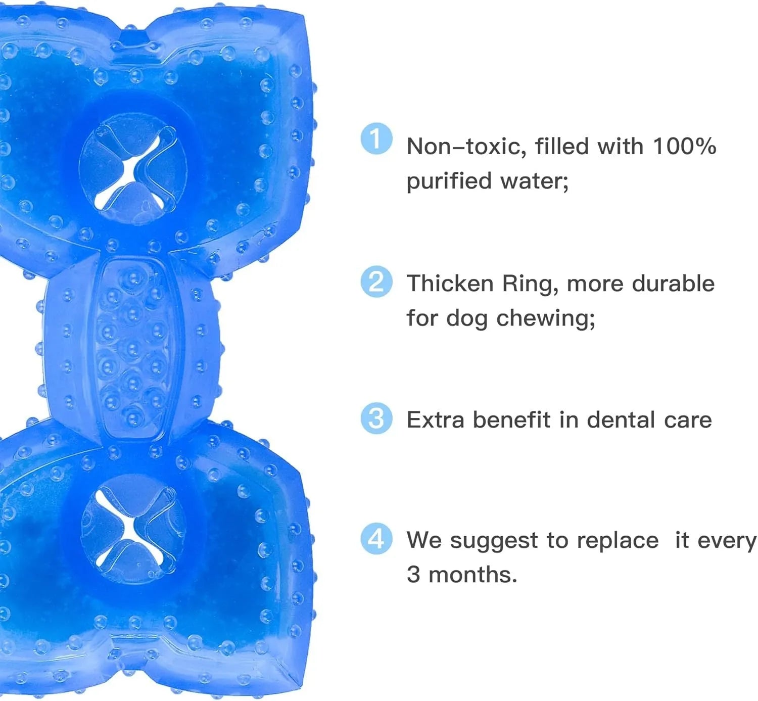 Freezable dog teething toy in bone and circle shapes for cooling chew and dental care