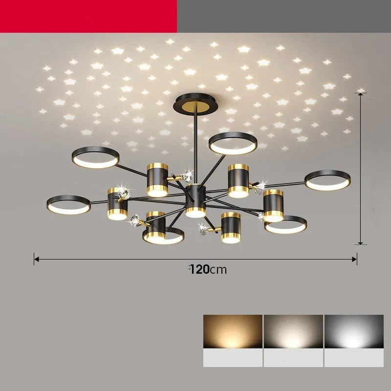 Black iron chandelier with 13 heads and remote control for smart home lighting