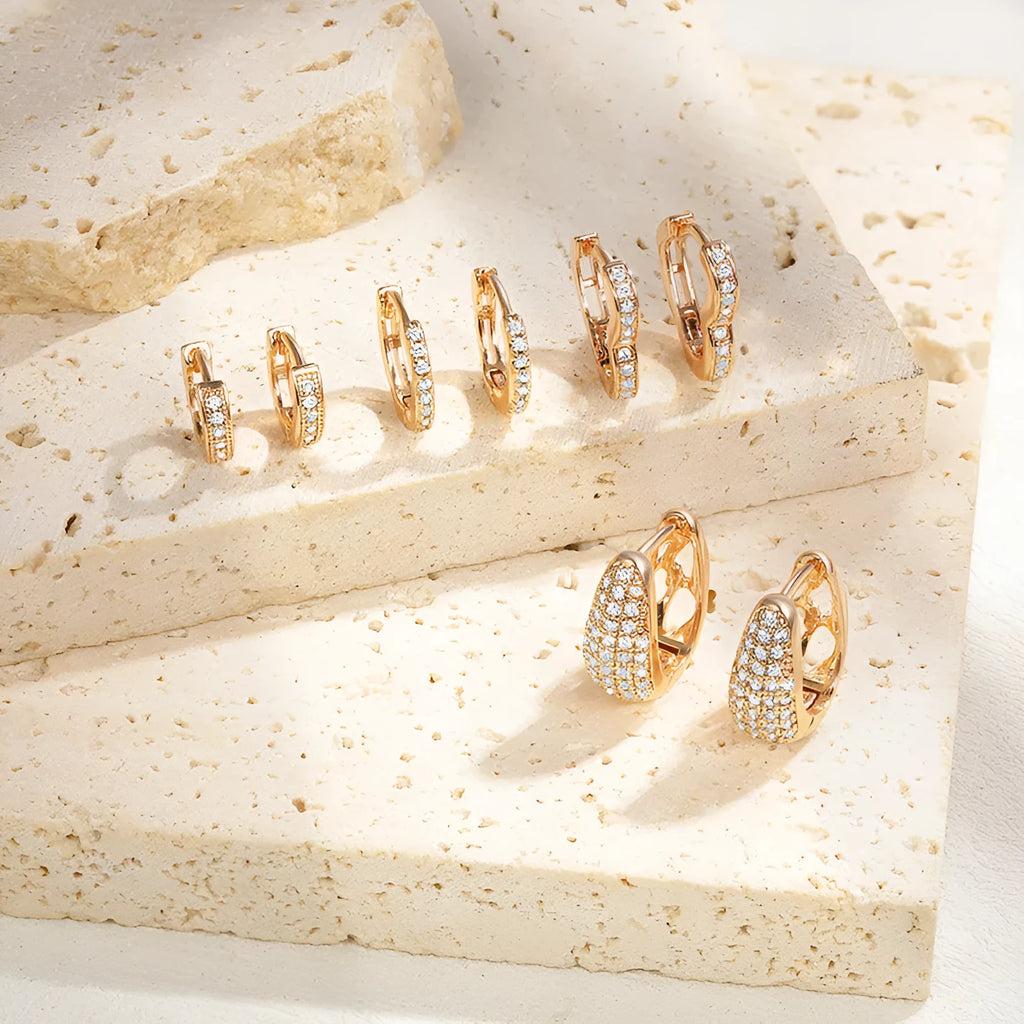 Brass gold plated clip earrings with heart shape design and zircon stone in four colour variations