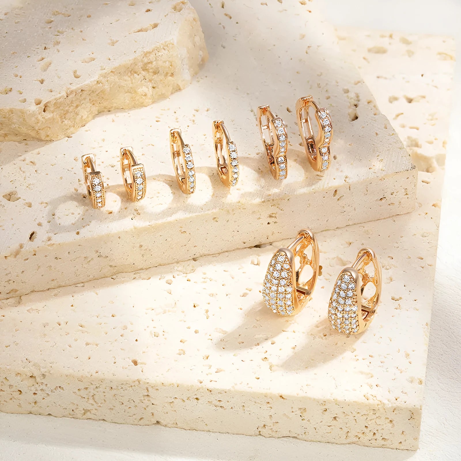Brass gold plated clip earrings with heart shape design and zircon stone in four colour variations