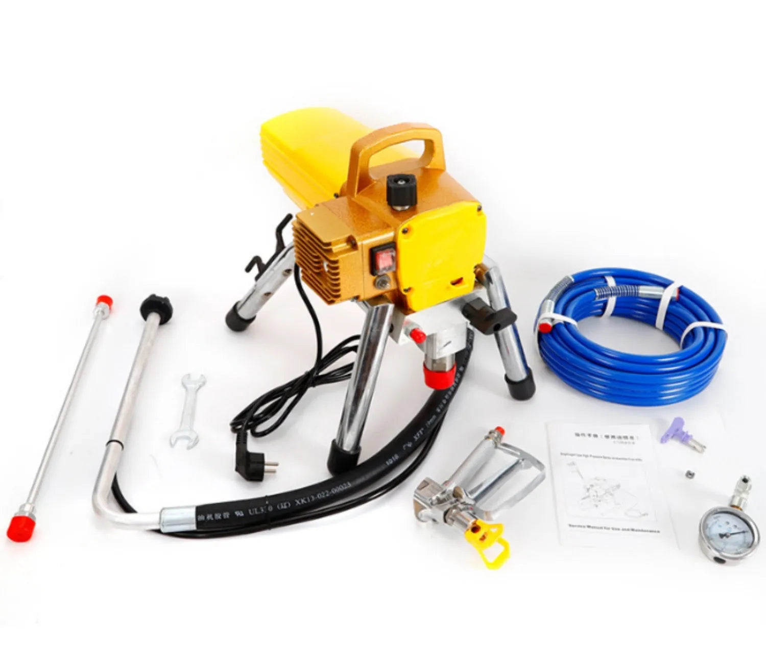 Blue 110V portable airless spray painting machine with spray gun and 50cm extension rod