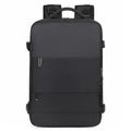 Large capacity travel backpack in purple with multiple compartments and air pillow belt system