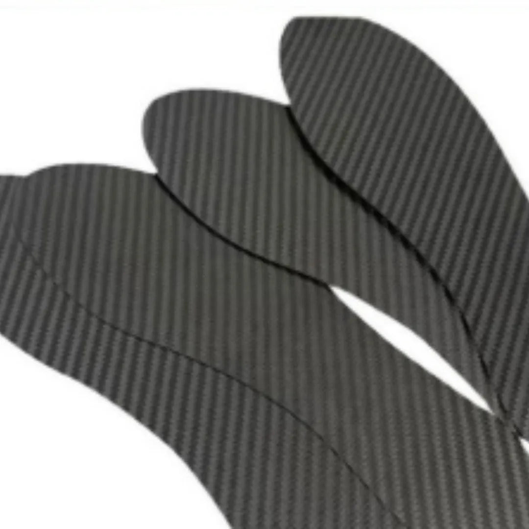 Black 3K carbon fibre full palm running insoles showing thickness options