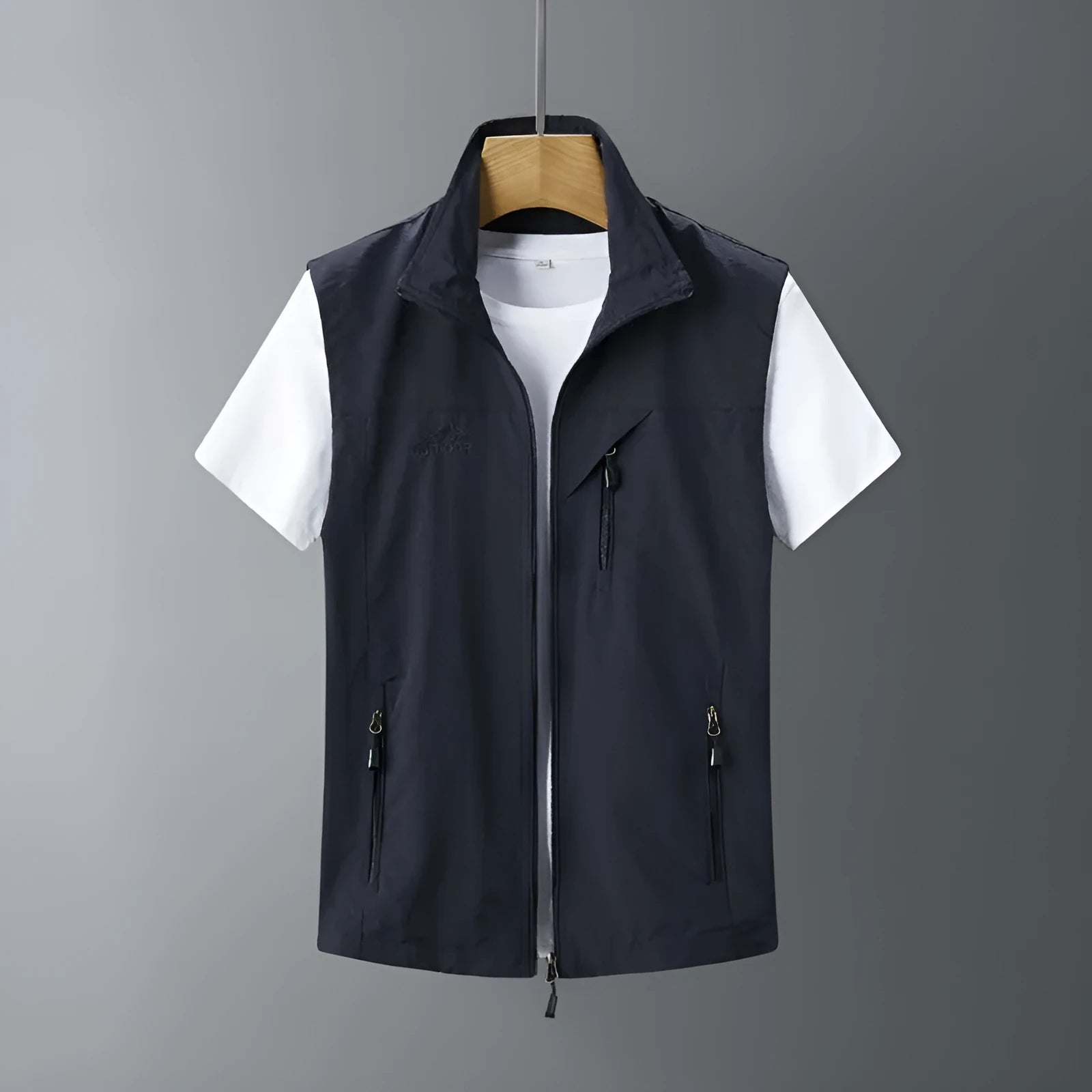 Men's slim fit rabbit fur hooded vest in multiple colour options including army green, navy blue, and black