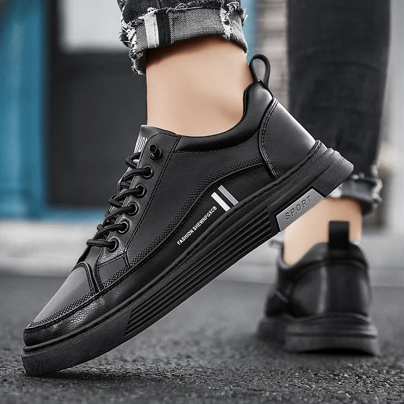 Men's low-top white skateboard shoes with elastic band closure and rubber sole