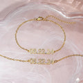 Stainless steel digital bracelet with diamond-set numbers, shown in gold, rose gold, and steel colour options.