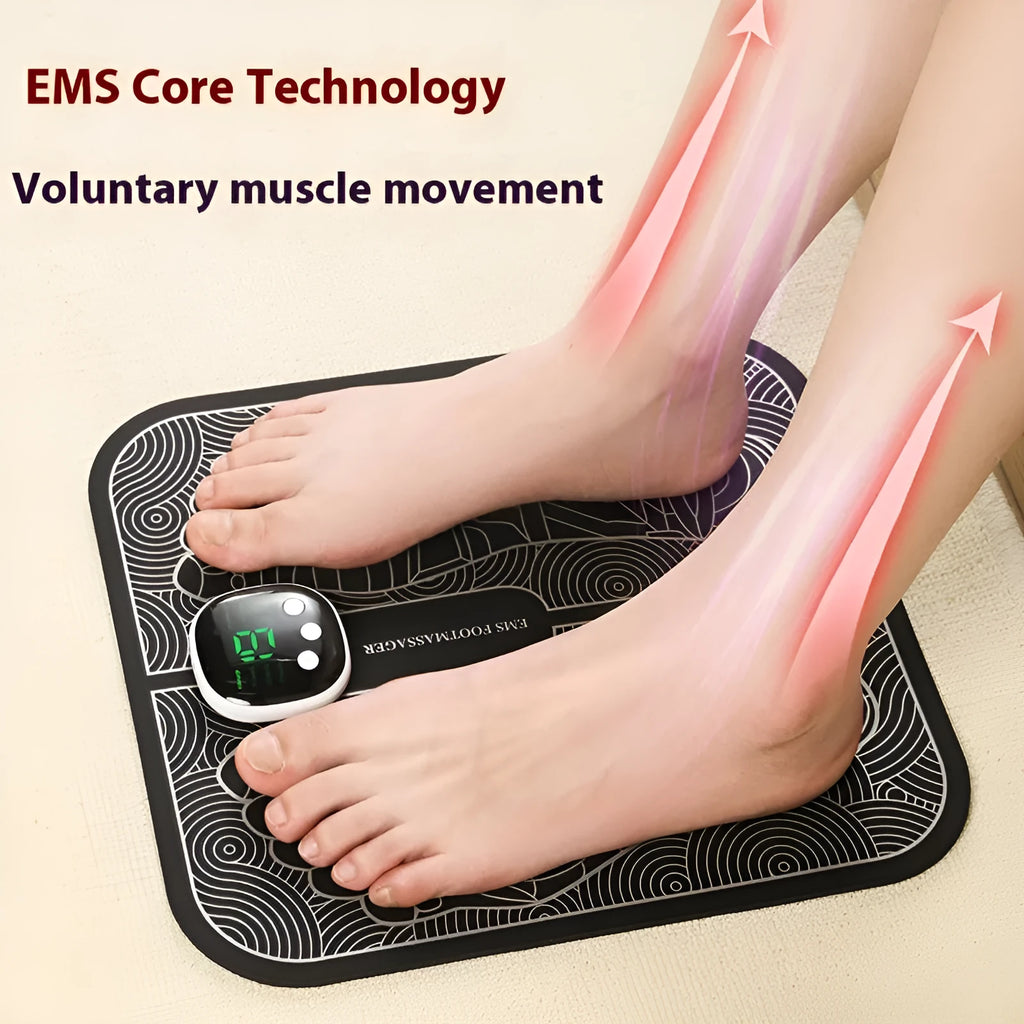 Blue USB rechargeable foot massager mat with remote control and 8 massage modes