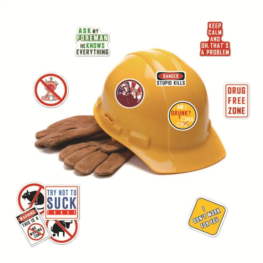 Waterproof personalised helmet stickers pack with warning slogans for motorcycle safety