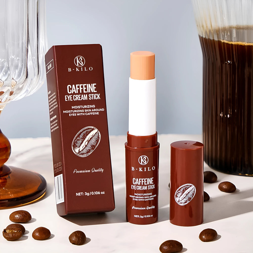 Caffeine eye cream stick in twist-up packaging, 3g net content.