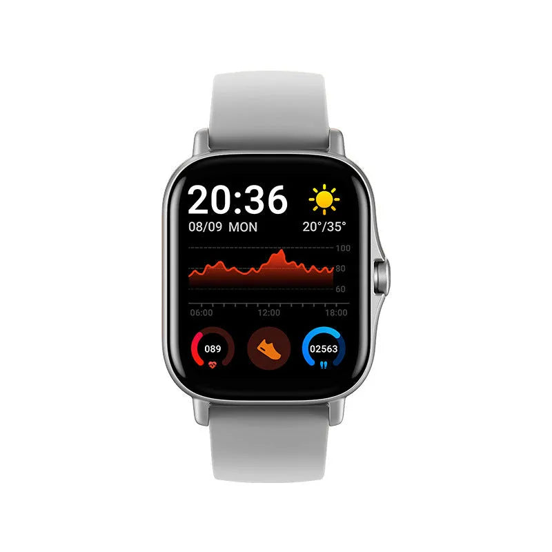 GT20 smartwatch with alloy case showing black colour option and touch screen display