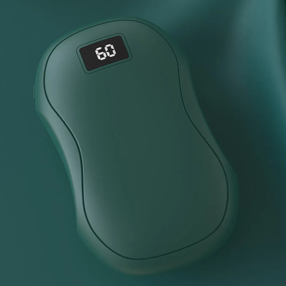 Electric hand warmer in Black, Green, Pink, or White with digital display, USB rechargeable power bank and ABS body