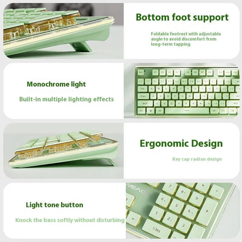 Prewalker V3 mute keyboard and mouse suit in retro green colour on a desk