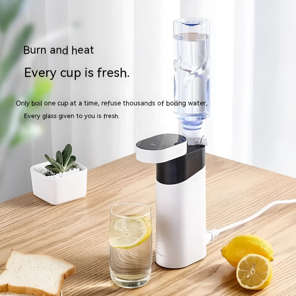 Small black or green desktop instant water dispenser with digital display and compact tank