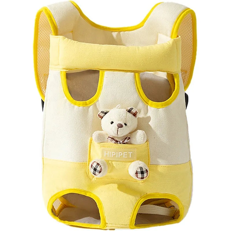 Cartoon animal pattern soft canvas chest bag for cats with ribbon trim and colourful stitching